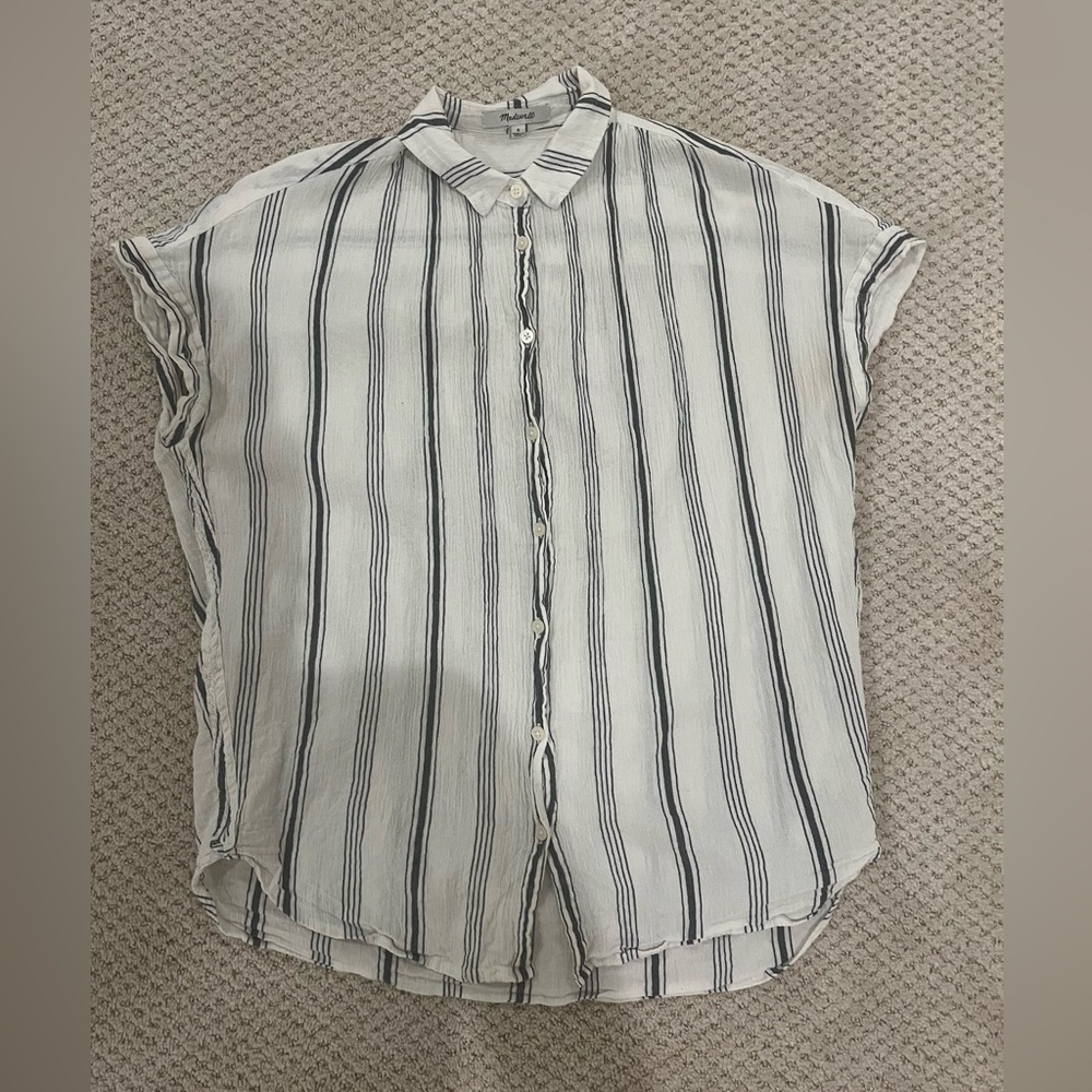 Madewell Striped Cap Sleeve Button Up